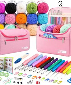 Yarniss Complete Crochet Kit for Beginner Adults. All in One Crochet Kit with 1120 Yards Yarn. 12 Ergonomic Crochet Hooks. Step by Step Video Tutorial. Pink