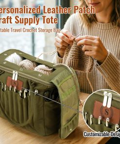 Alternative view of Phexilo Personalized Knitting Bag with Name Leather Patch. Canvas Yarn Bag | Canvas Crochet Organizer with Multiple Pockets and Yarn Holes. Knitting Bag for Crochet Lovers. Mom. Grandma. Birthday Gifts